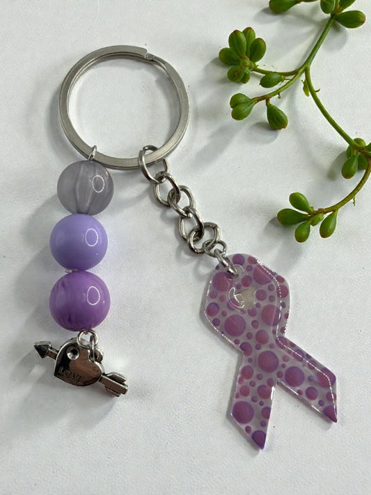 Chunky Bead Cancer Awareness Ribbon Keychain | Meaningful Support Accessory