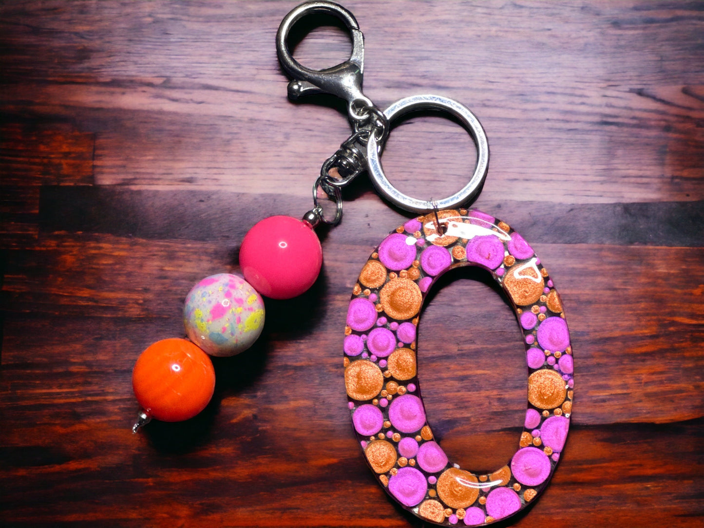 Dot Art Letter O Keychain: Bubblegum Bead Monogram Bag Charm