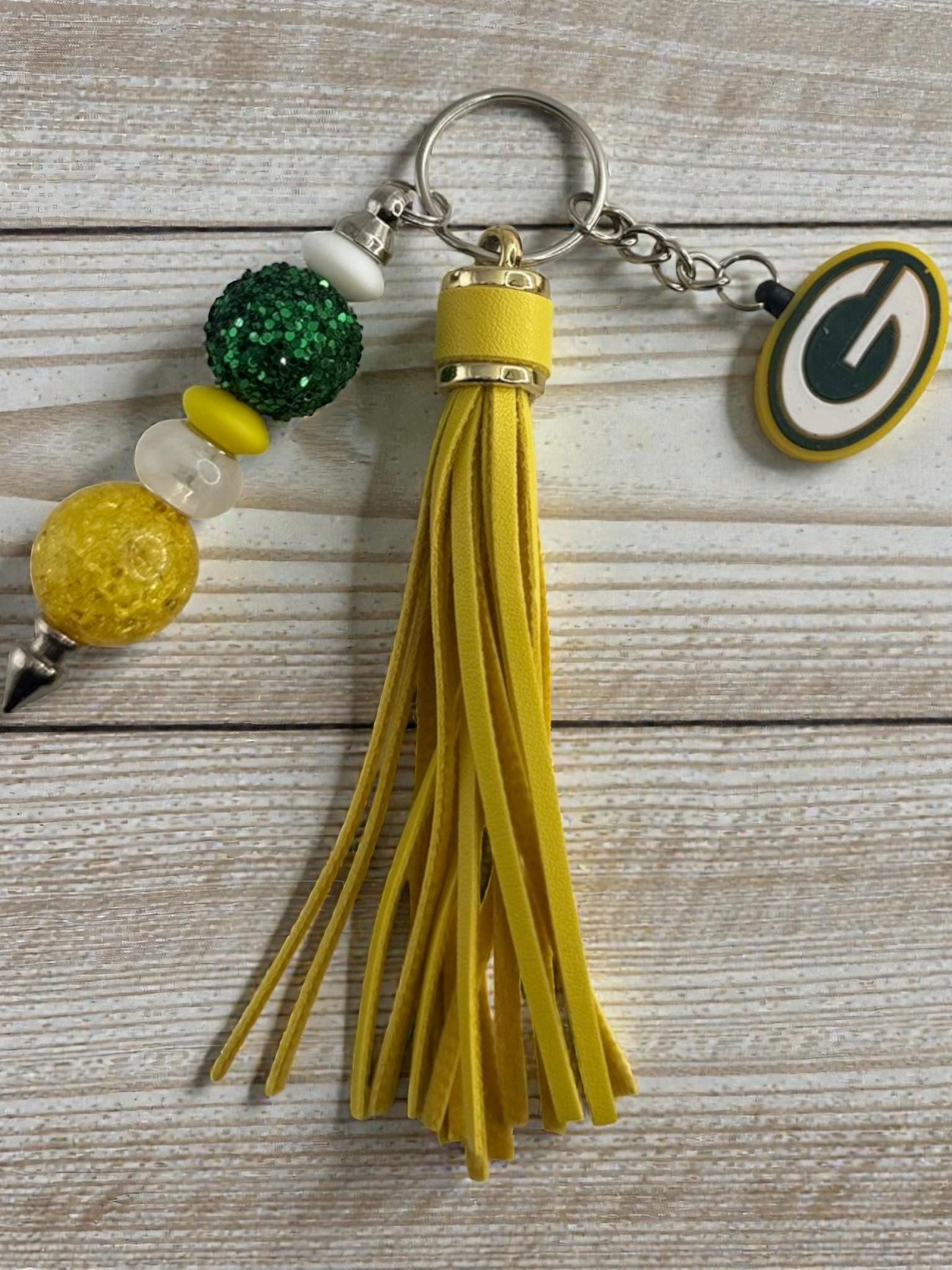 Handmade Favorite Team Keychain | Tassel, Focal Bead & Team Color Keyring Gift