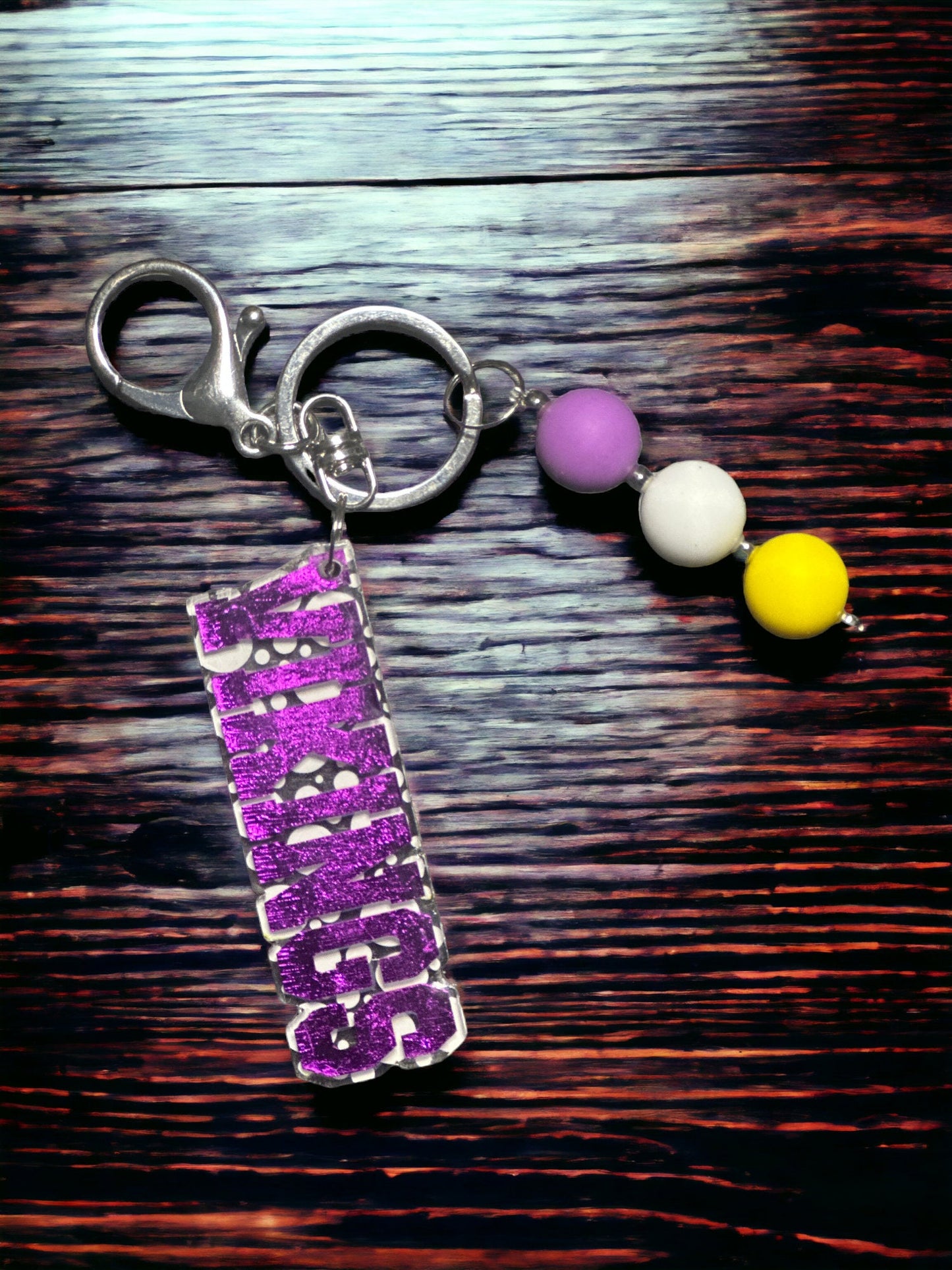 Vikings Rhinestone Keychain: Bubblegum Bead Bag Charm