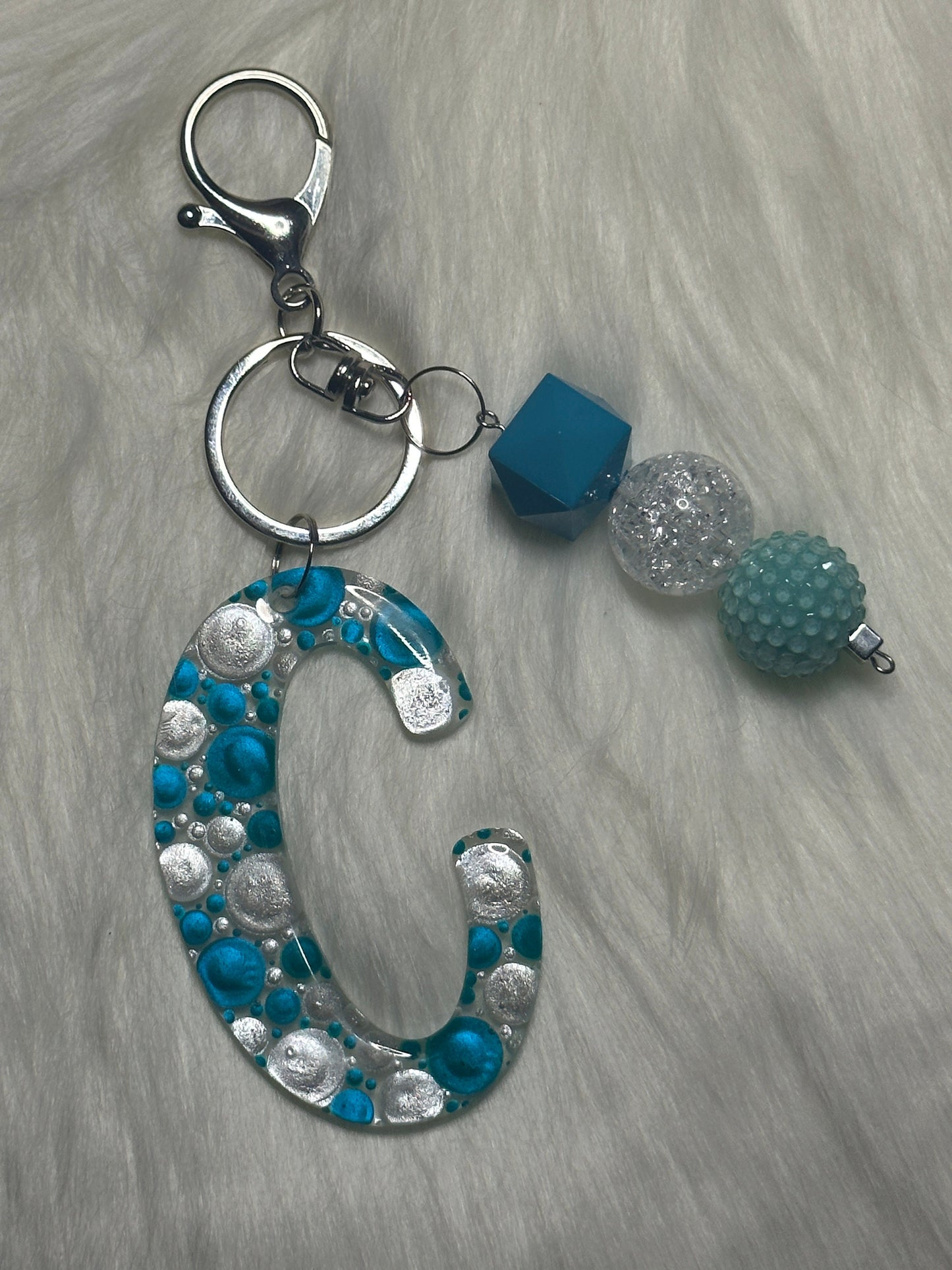 Dot Art Letter C Keychain: Bubblegum Bead Bag Charm