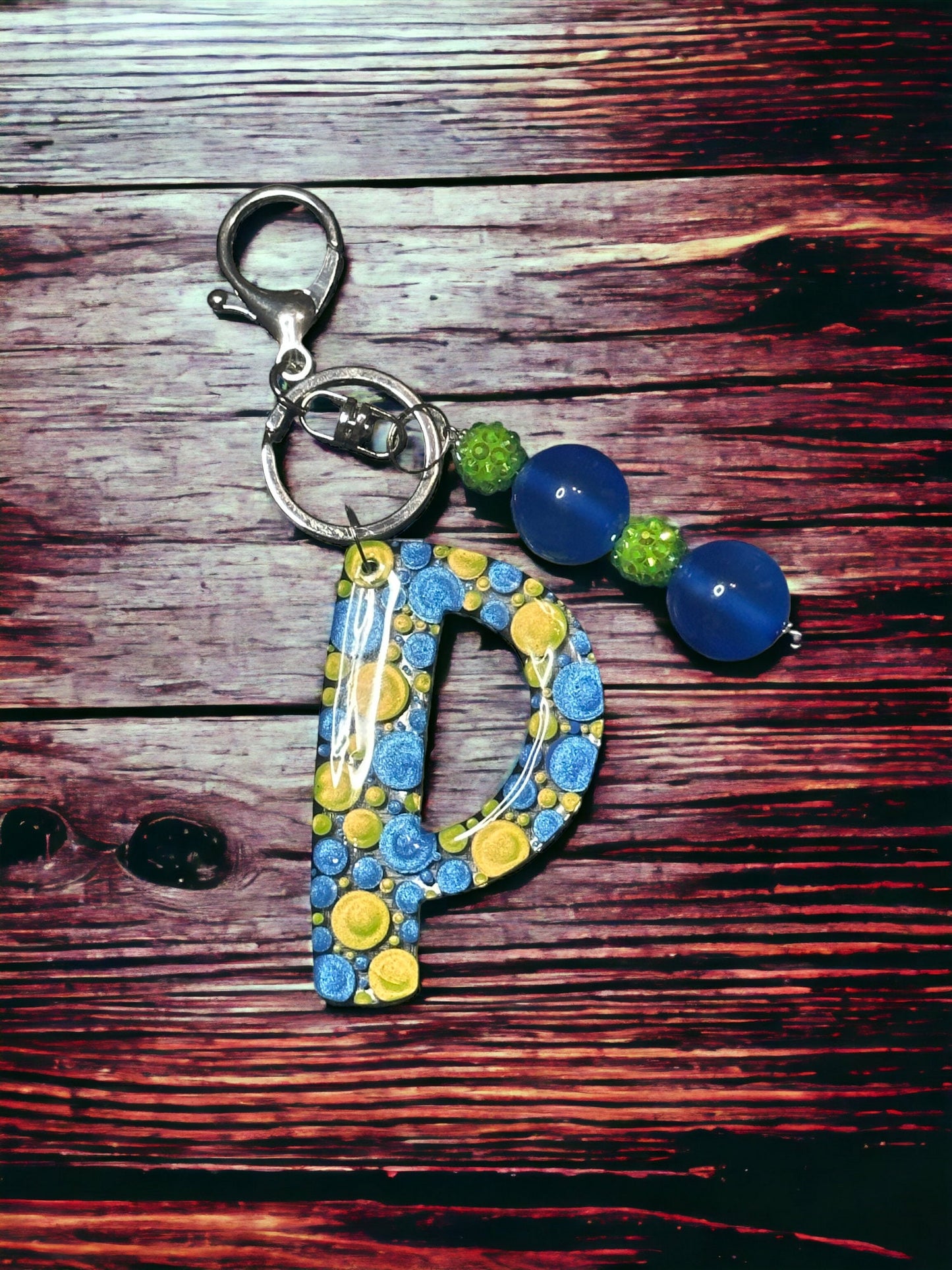 Dot Art Letter P Keychain: Bubblegum Bead Monogram Bag Charm