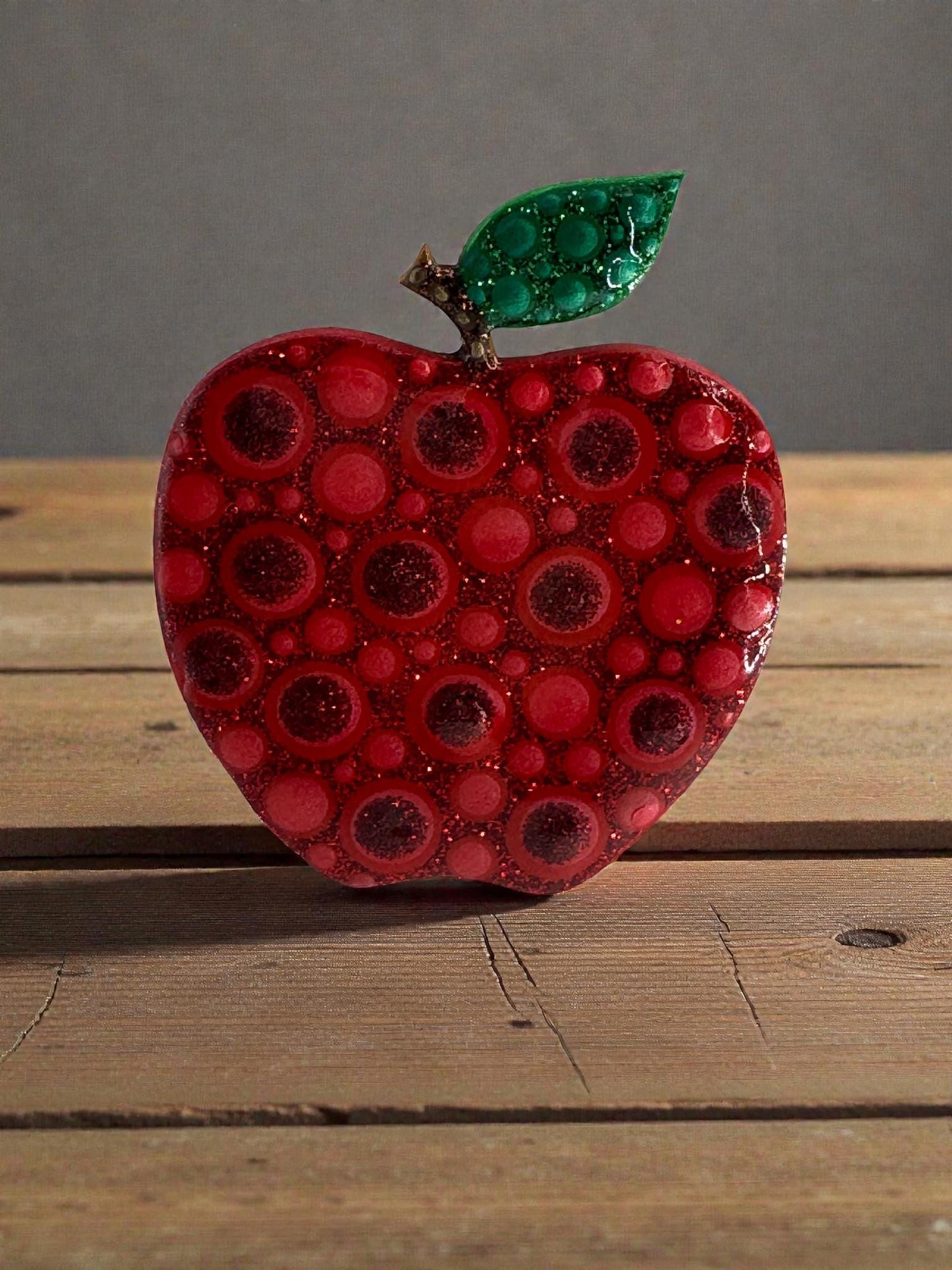 Handmade Glitter Apple Magnet Cute Handpainted Fruit Fridge Decor