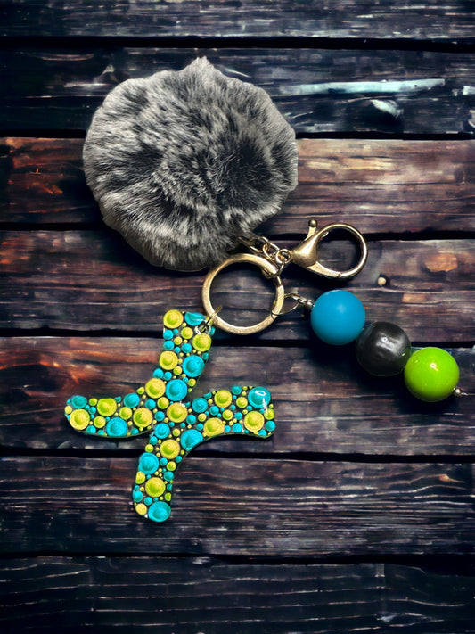 Zodiac Sign PomPom Keychain: Dot Art Bubblegum Bead Bag Charm