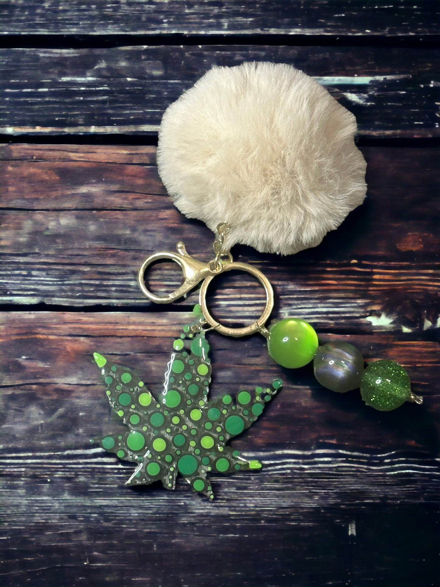 Dot Art Bubblegum Bead Keychain: PomPom Bag Charm