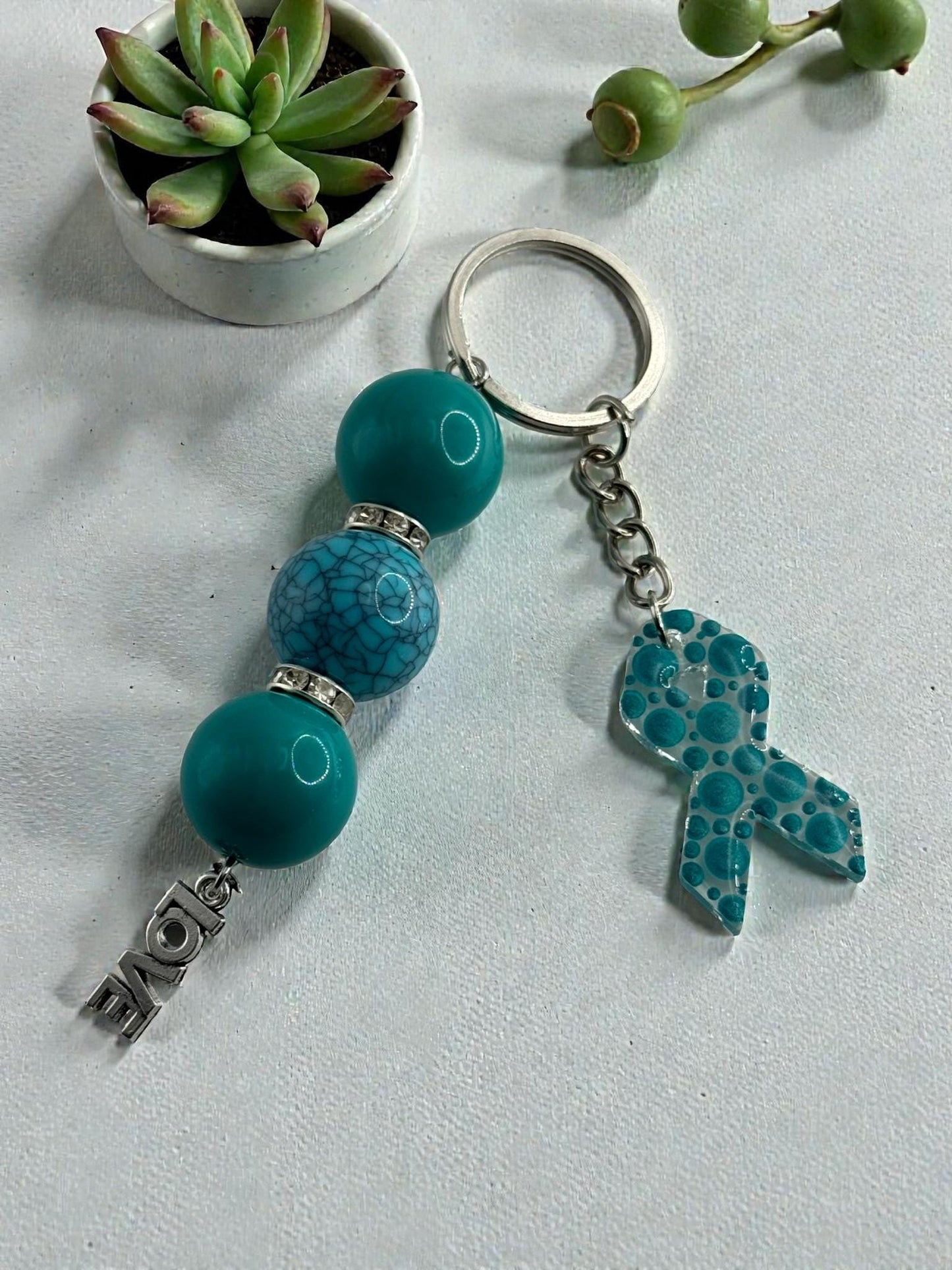 Chunky Bead Cancer Awareness Ribbon Keychain | Meaningful Support Accessory