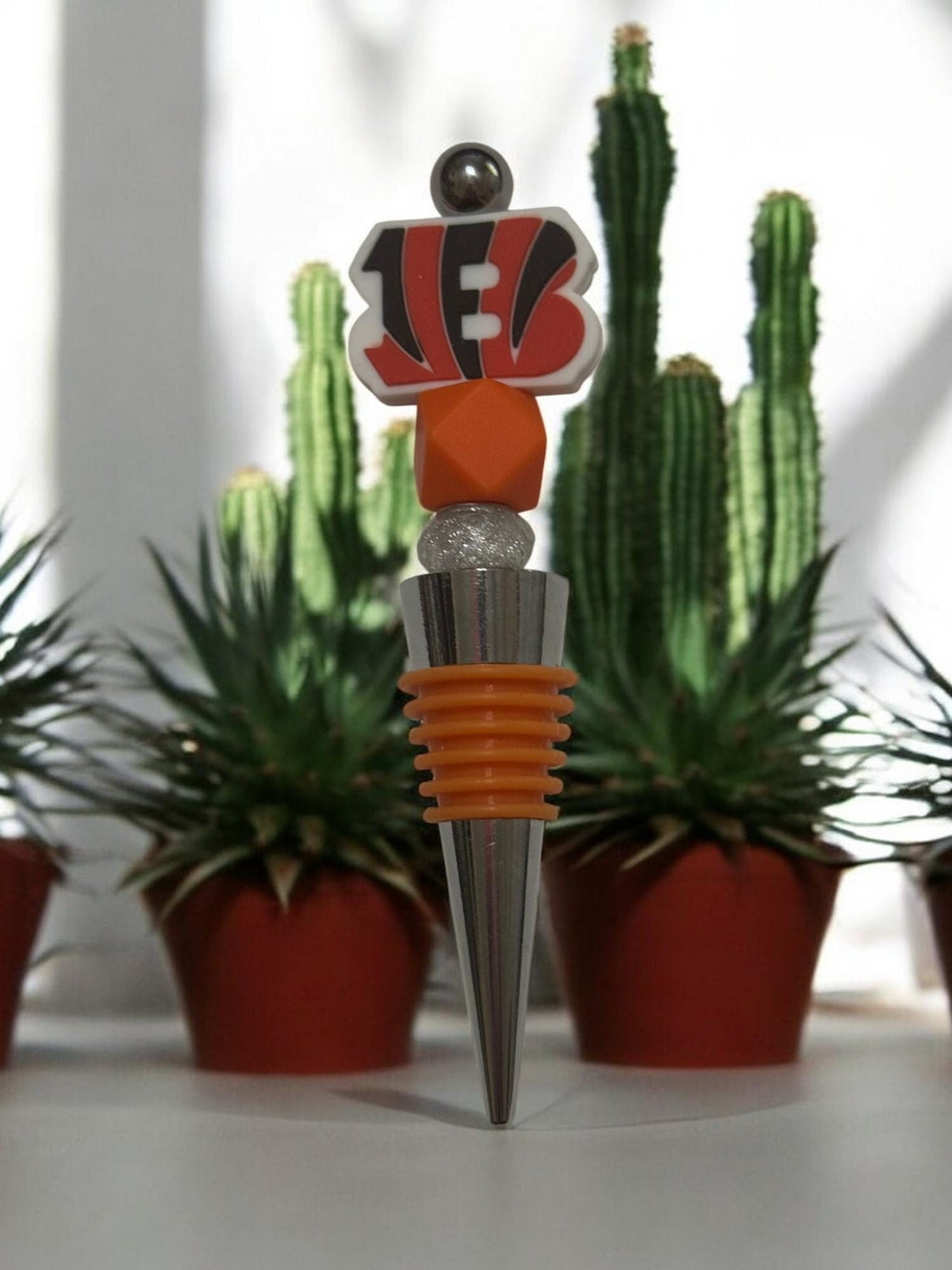 Football Beaded Wine Stopper with Unique Focal Charm | Fun Bottle Sealer Gift