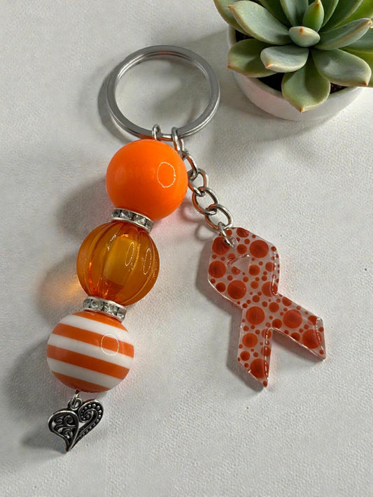 Chunky Bead Cancer Awareness Ribbon Keychain | Meaningful Support Accessory
