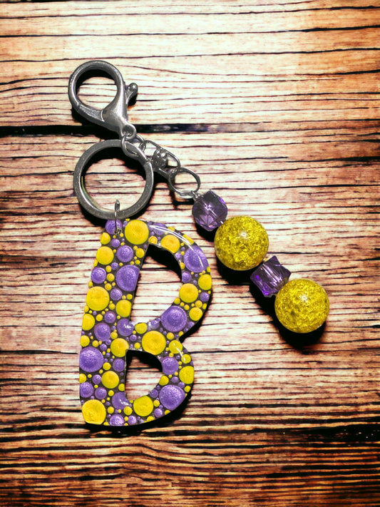 Dot Art Letter B Keychain: Bubblegum Bead Monogram Bag Charm
