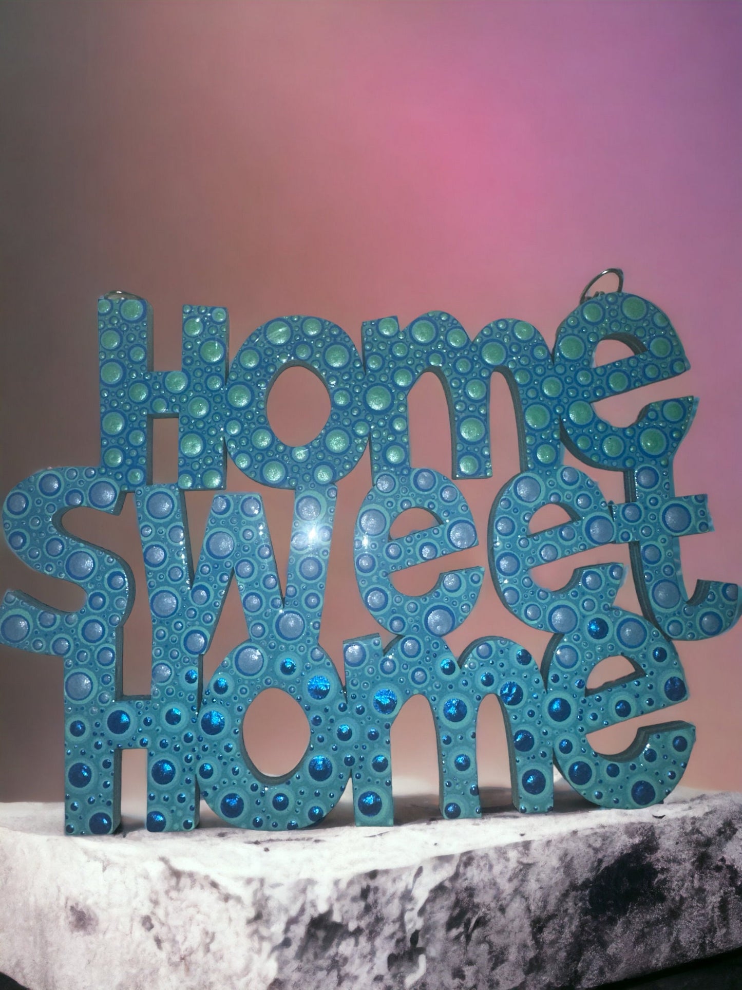 Handpainted Dot Art Wooden Home Sweet Home Decor - Blue and Gray Accent