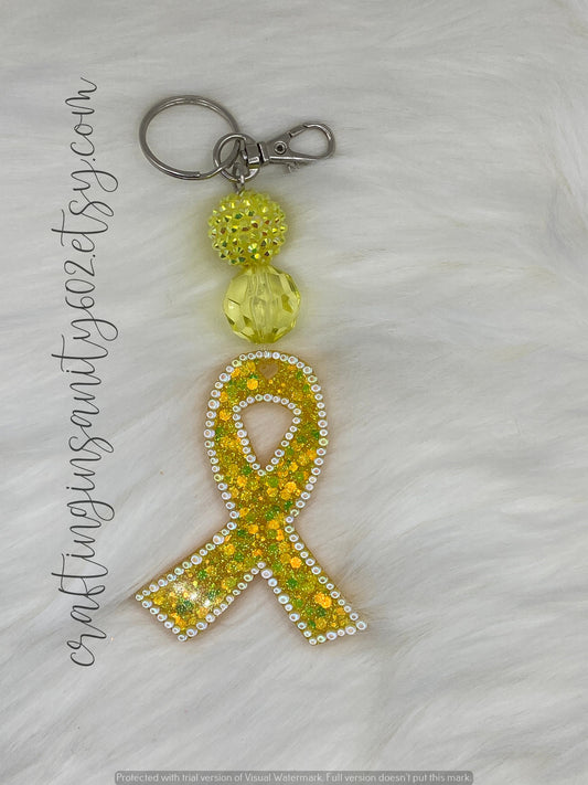 Bubblegum Bead Cancer Awareness Ribbon Keychain – A Bright and Cheerful Way to Show Your Support