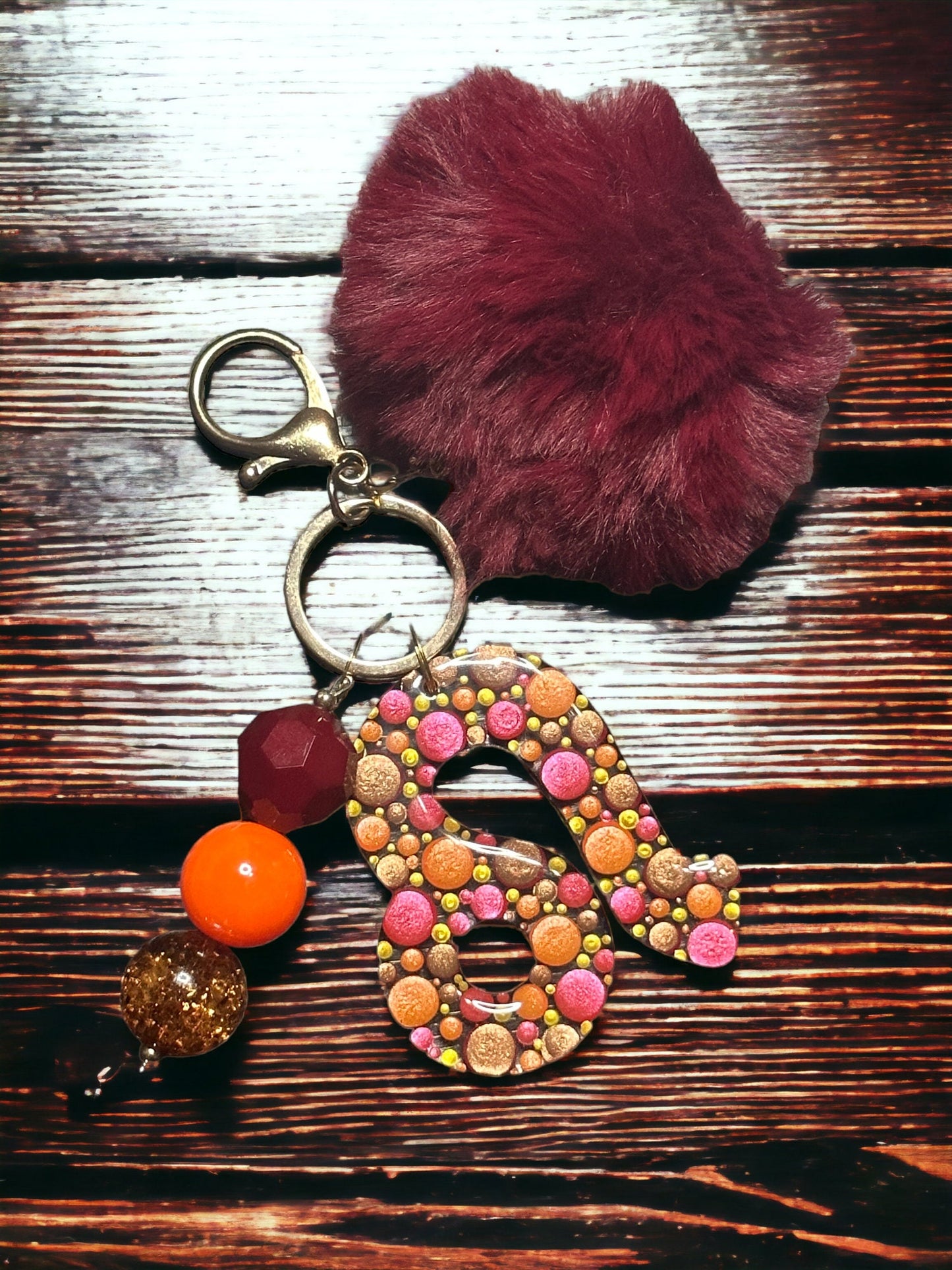 Leo Zodiac Keychain: Bubblegum Bead Charm, PomPom Bag Accessory