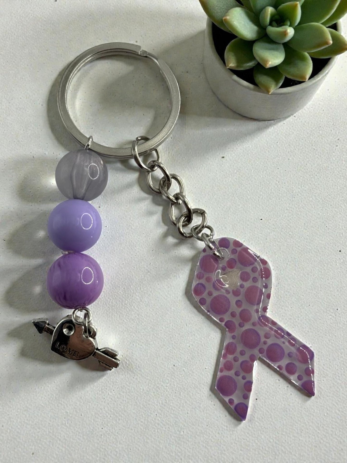Chunky Bead Cancer Awareness Ribbon Keychain | Meaningful Support Accessory