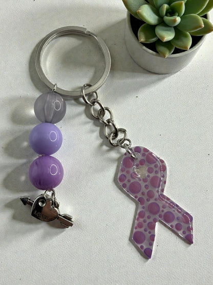 Chunky Bead Cancer Awareness Ribbon Keychain | Meaningful Support Accessory