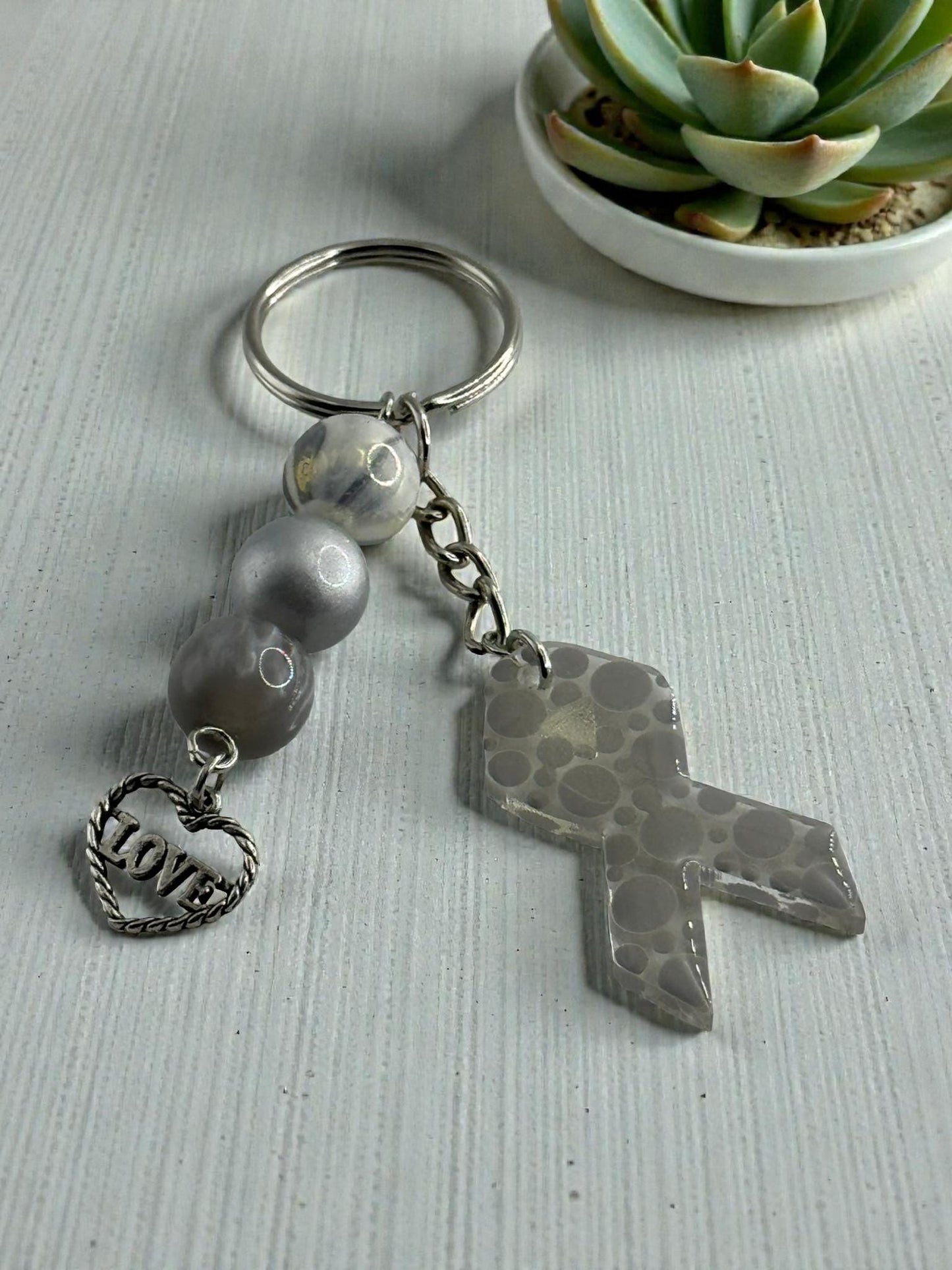 Chunky Bead Cancer Awareness Ribbon Keychain | Meaningful Support Accessory