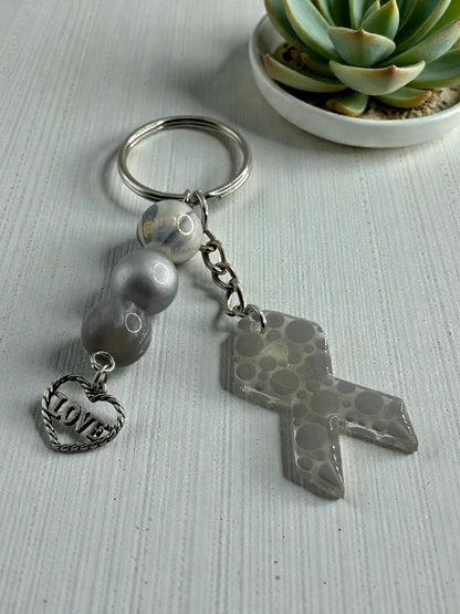 Chunky Bead Cancer Awareness Ribbon Keychain | Meaningful Support Accessory