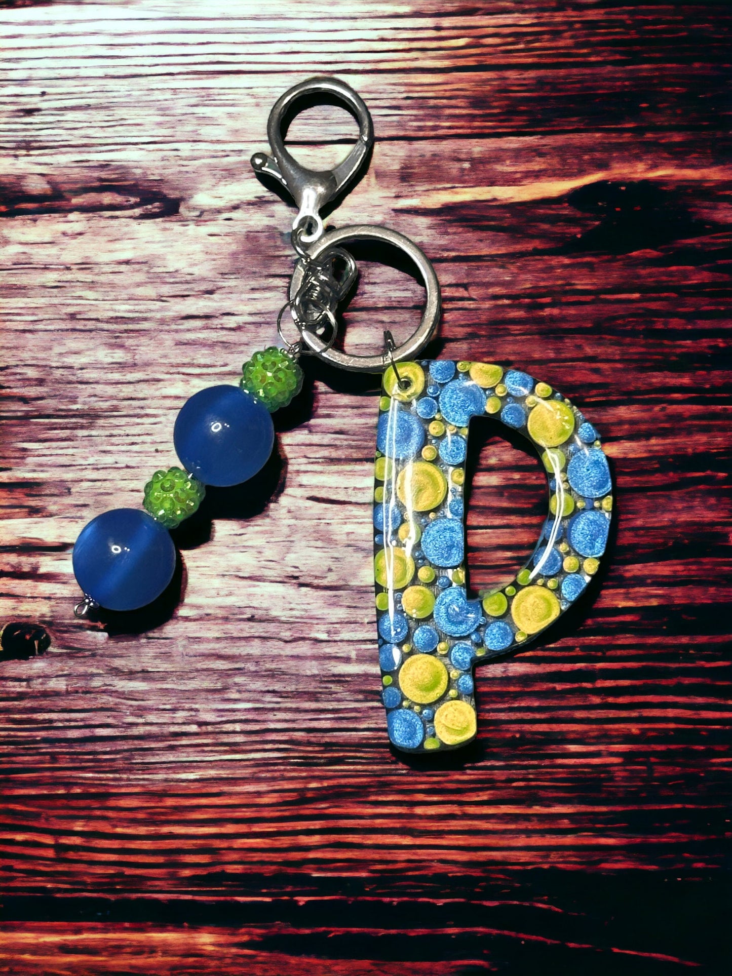 Dot Art Letter P Keychain: Bubblegum Bead Monogram Bag Charm
