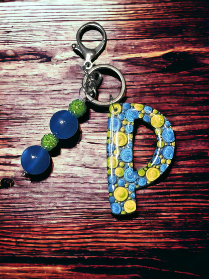 Dot Art Letter P Keychain: Bubblegum Bead Monogram Bag Charm