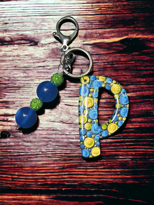 Dot Art Letter P Keychain: Bubblegum Bead Monogram Bag Charm