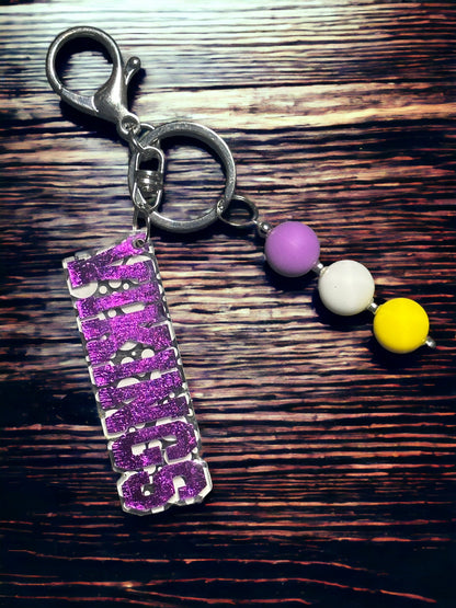 Vikings Rhinestone Keychain: Bubblegum Bead Bag Charm