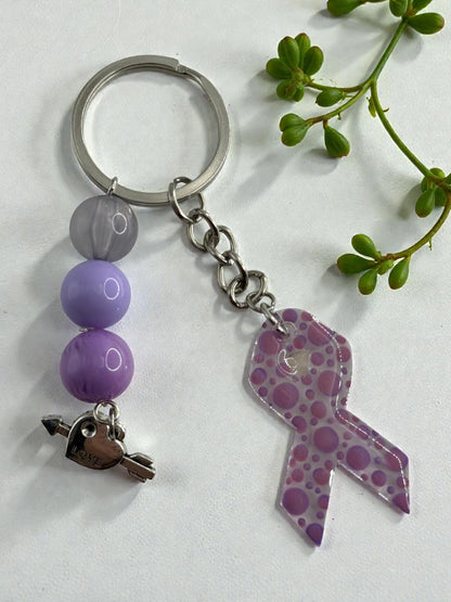 Chunky Bead Cancer Awareness Ribbon Keychain | Meaningful Support Accessory
