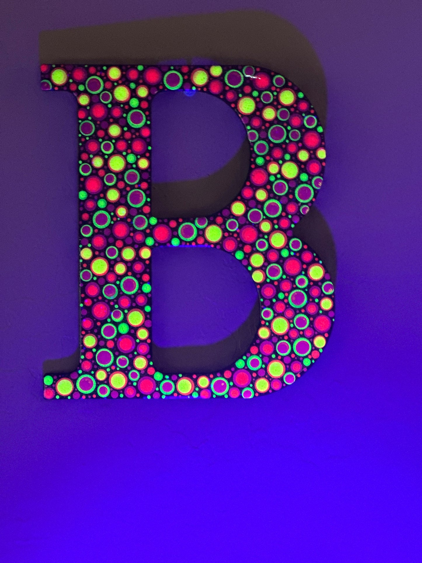 Personalized Dot Art Initial B Wall Decor -  Sparkle Wall Decoration Blacklight Glows