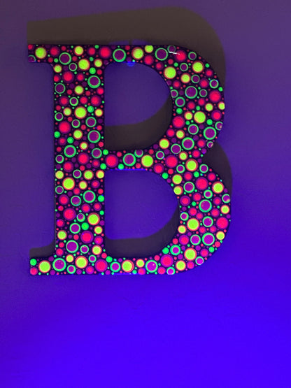 Personalized Dot Art Initial B Wall Decor -  Sparkle Wall Decoration Blacklight Glows