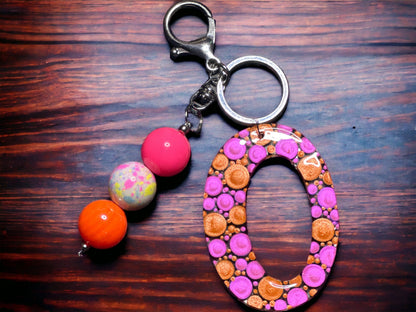 Dot Art Letter O Keychain: Bubblegum Bead Monogram Bag Charm