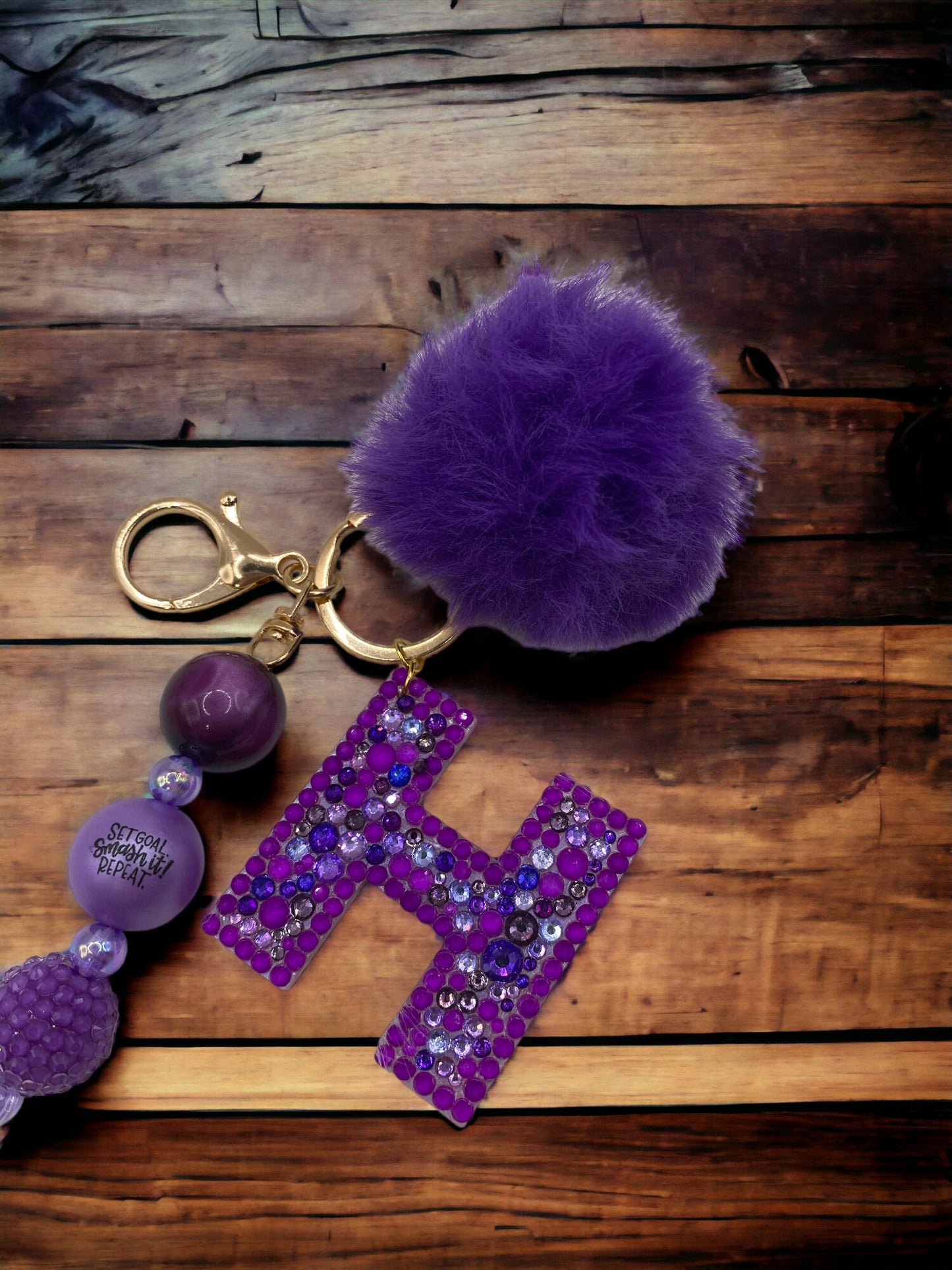 Letter Keychain: Bubblegum Beads & Pom Pom Charm