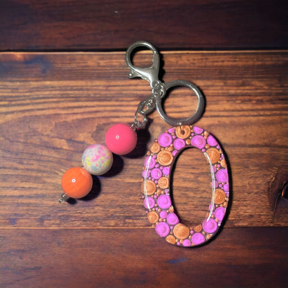 Dot Art Letter O Keychain: Bubblegum Bead Monogram Bag Charm