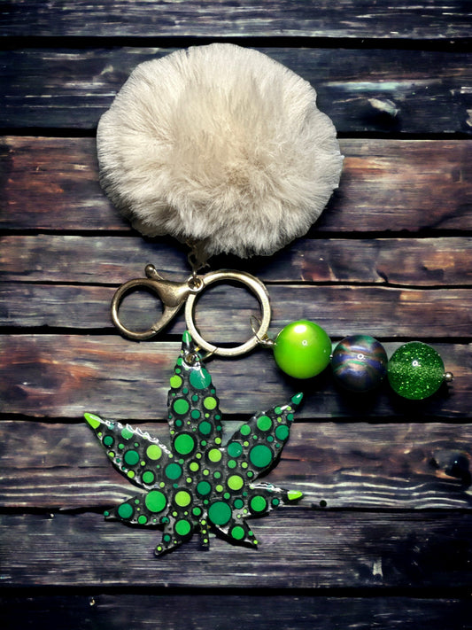 Dot Art Bubblegum Bead Keychain: PomPom Bag Charm