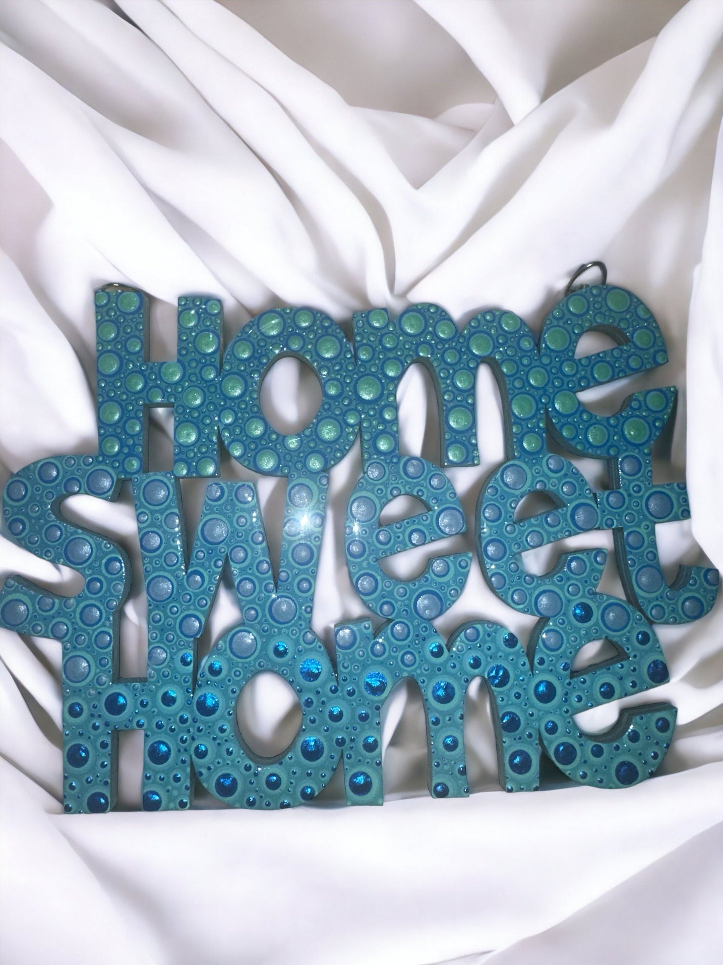 Handpainted Dot Art Wooden Home Sweet Home Decor - Blue and Gray Accent