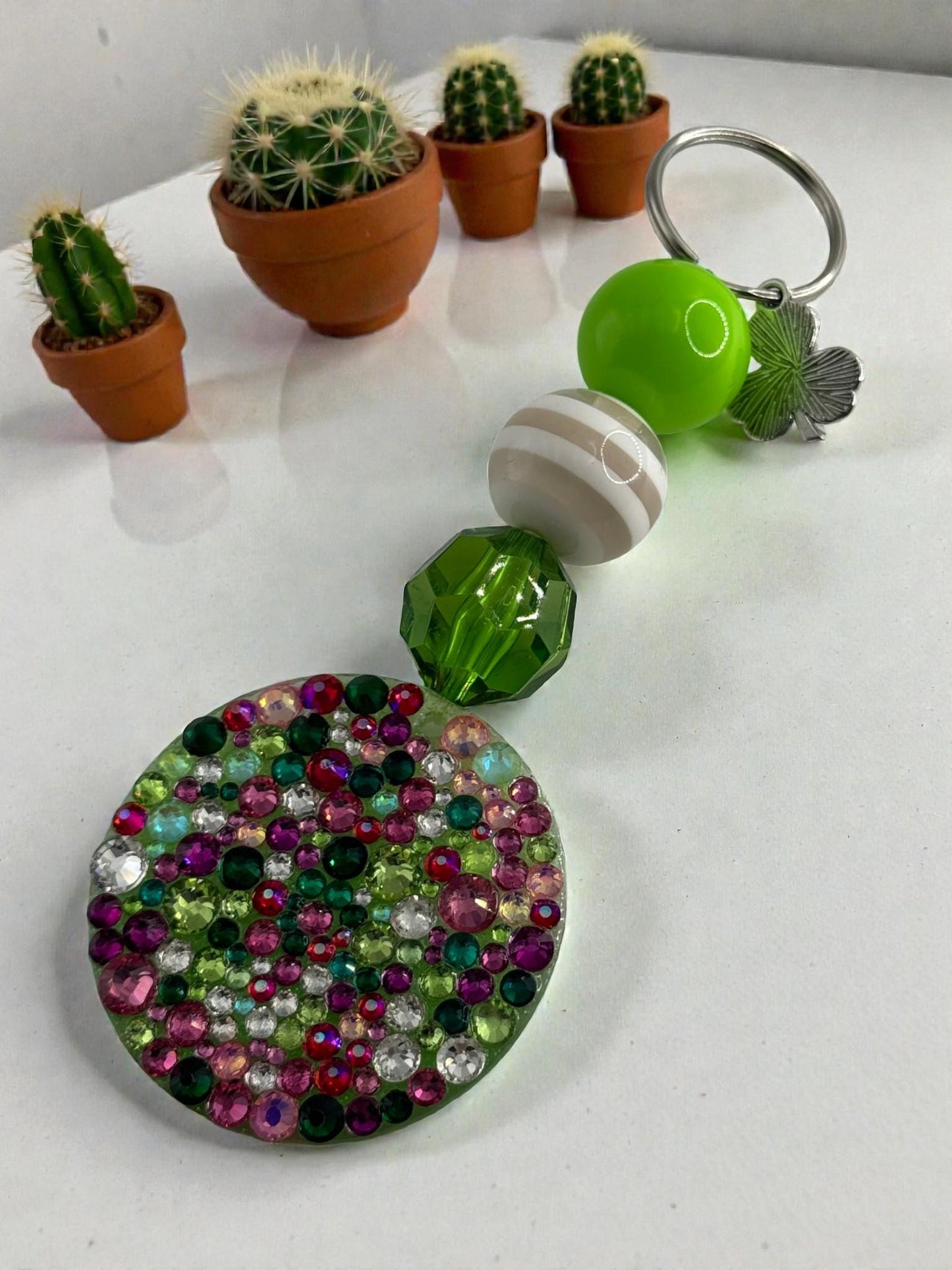 Rhinestone Keychain with Bubblegum Beads