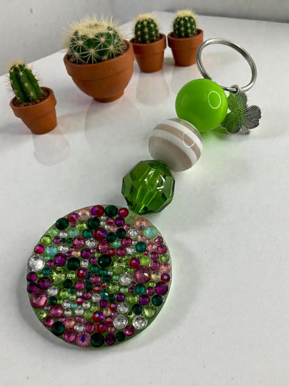 Rhinestone Keychain with Bubblegum Beads