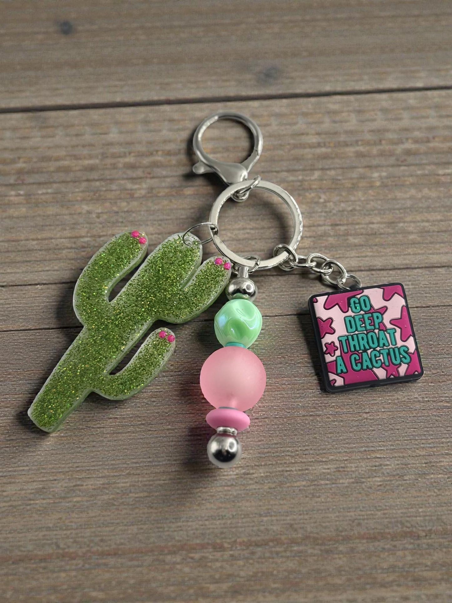 Funny Deep Throat Cactus Keychain | Quirky Handmade Bag Accessory