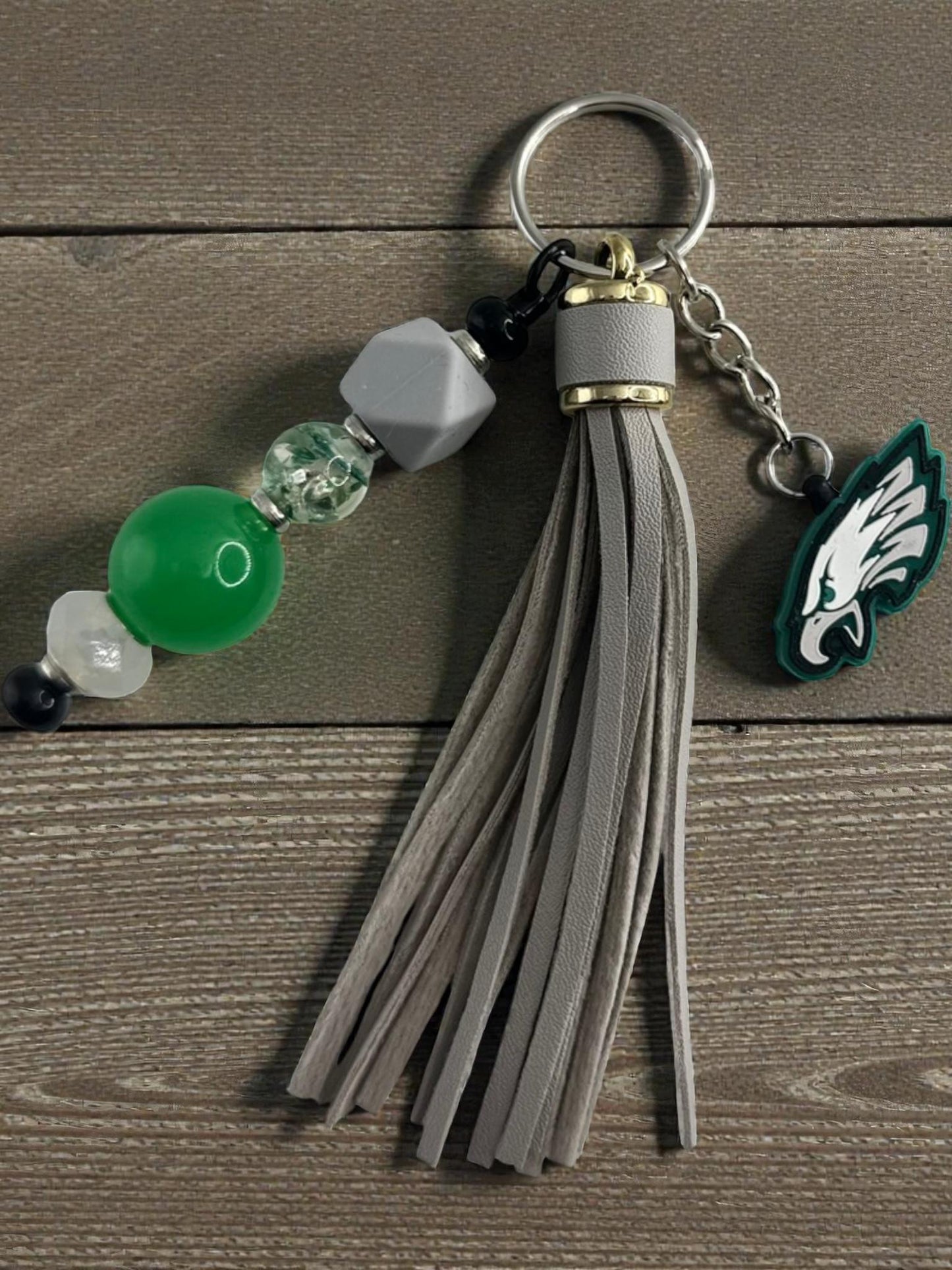 Handmade Favorite Team Keychain | Tassel, Focal Bead & Team Color Keyring Gift
