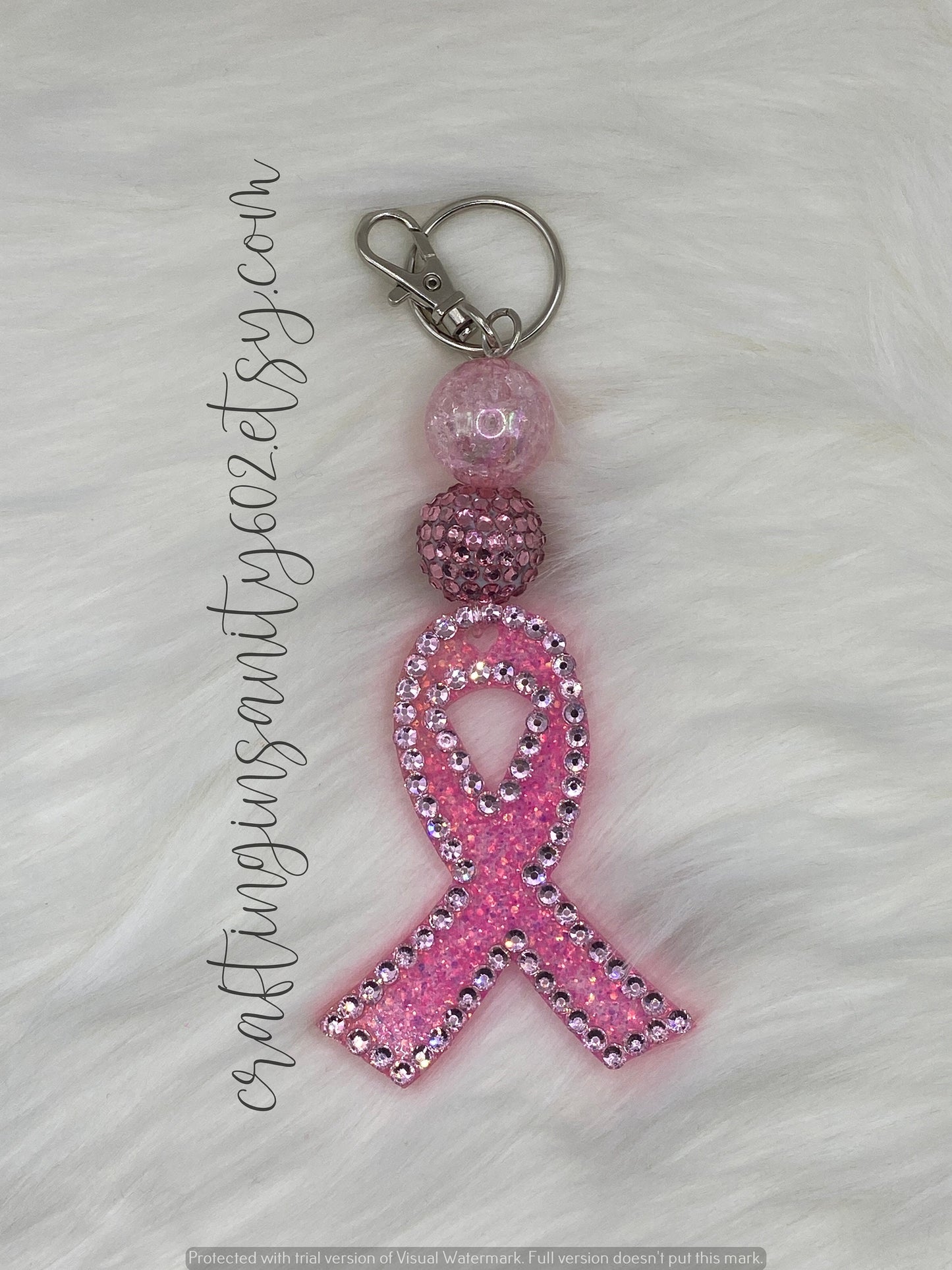 Bubblegum Bead Cancer Awareness Ribbon Keychain – A Bright and Cheerful Way to Show Your Support