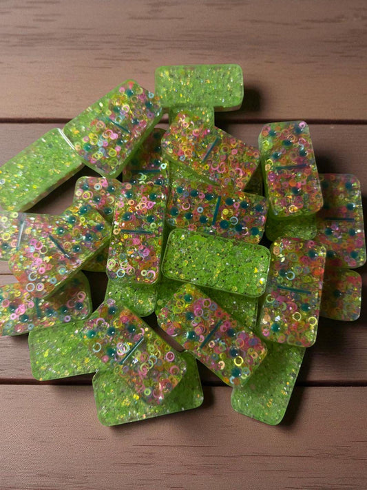 Handmade Green Domino Set with Circles - Custom Dot Design & Travel Case