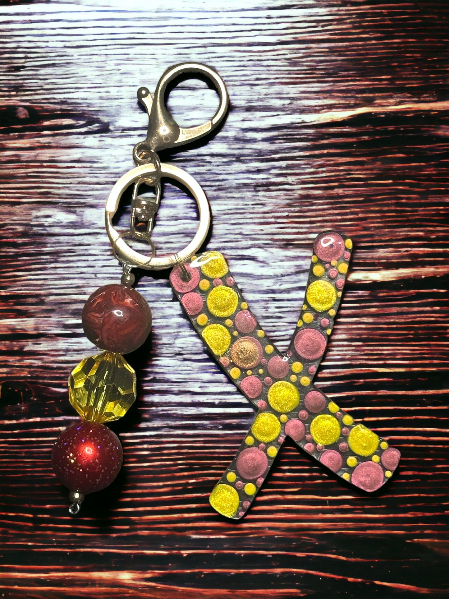 Dot Art Letter X Keychain: Bubblegum Bead Monogram Bag Charm