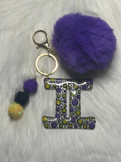 Gemini Zodiac Keychain: Bubblegum Bead & PomPom Bag Charm