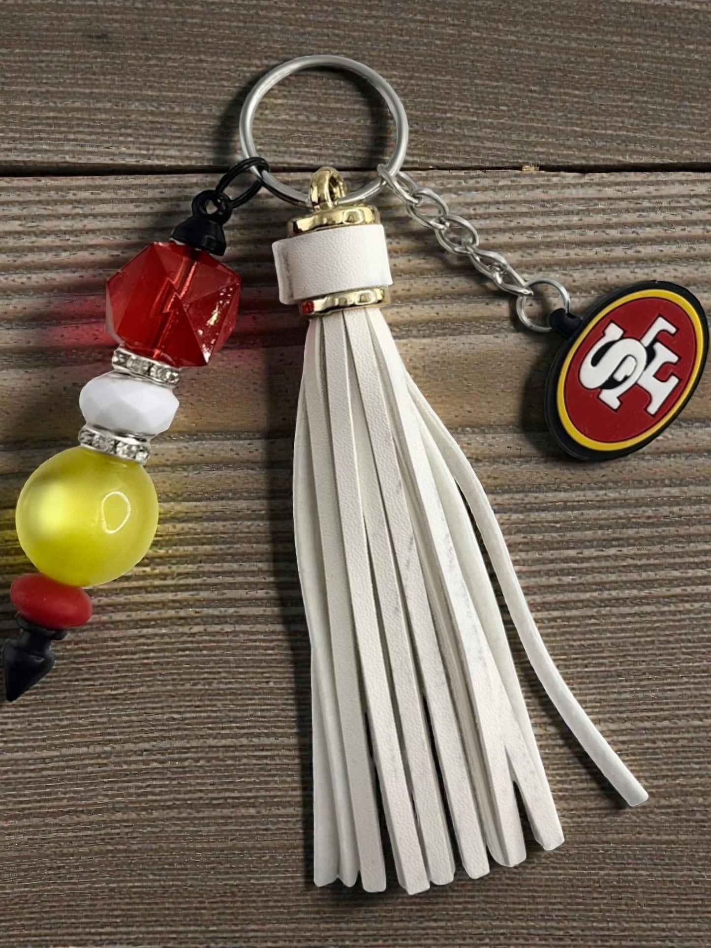 Handmade Favorite Team Keychain | Tassel, Focal Bead & Team Color Keyring Gift