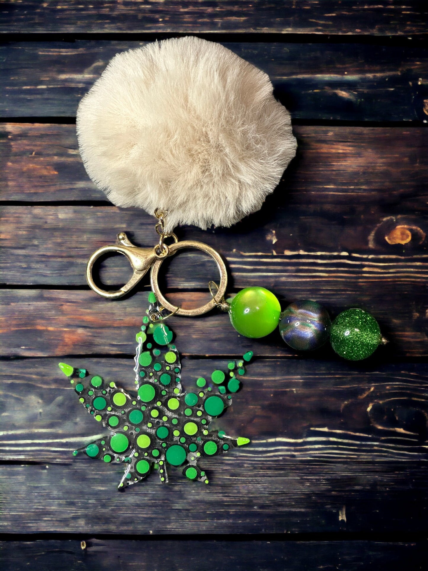 Dot Art Bubblegum Bead Keychain: PomPom Bag Charm