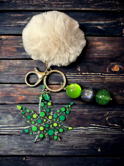 Dot Art Bubblegum Bead Keychain: PomPom Bag Charm