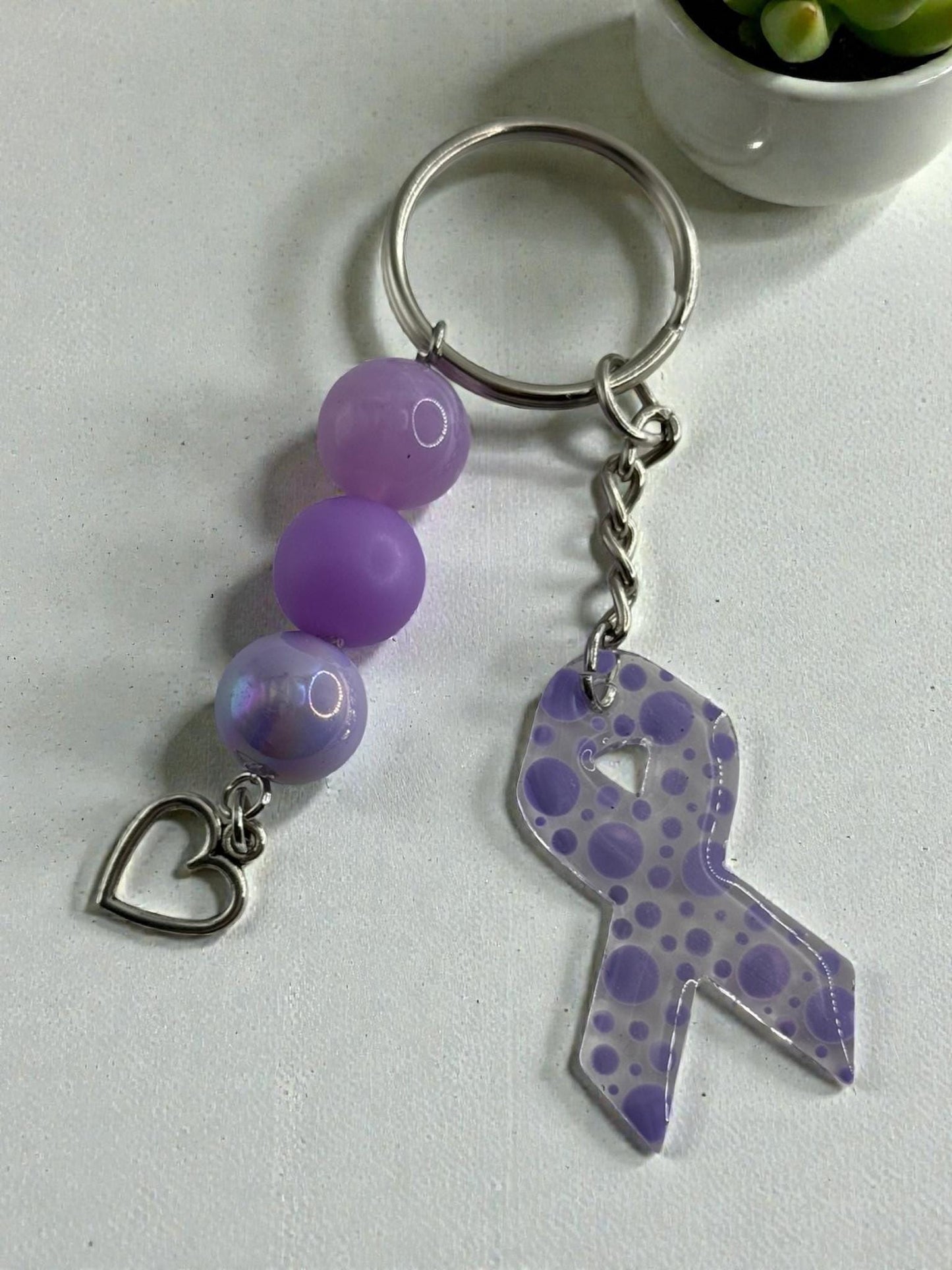 Chunky Bead Cancer Awareness Ribbon Keychain | Meaningful Support Accessory