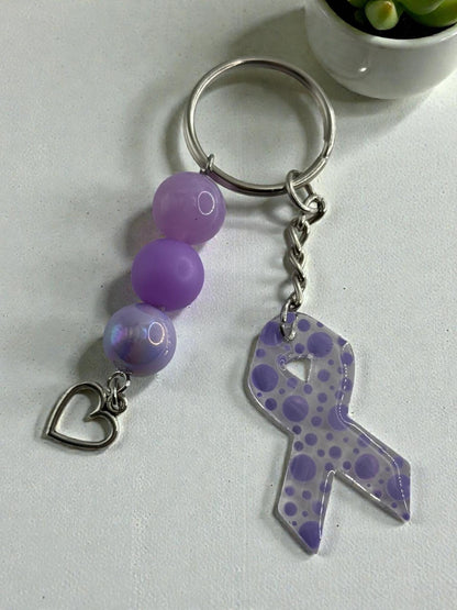 Chunky Bead Cancer Awareness Ribbon Keychain | Meaningful Support Accessory