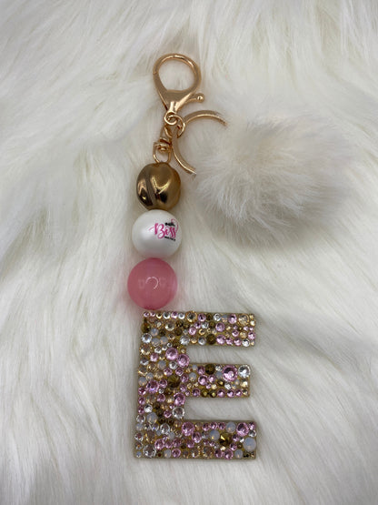 Letter Keychain: Bubblegum Beads & Pom Pom Charm