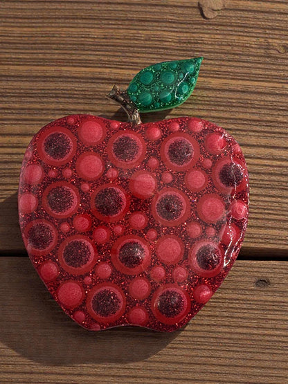 Handmade Glitter Apple Magnet Cute Handpainted Fruit Fridge Decor