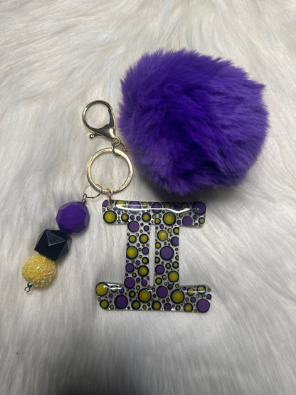 Gemini Zodiac Keychain: Bubblegum Bead & PomPom Bag Charm