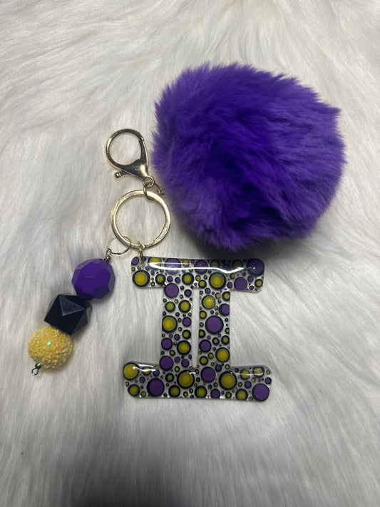 Gemini Zodiac Keychain: Bubblegum Bead & PomPom Bag Charm