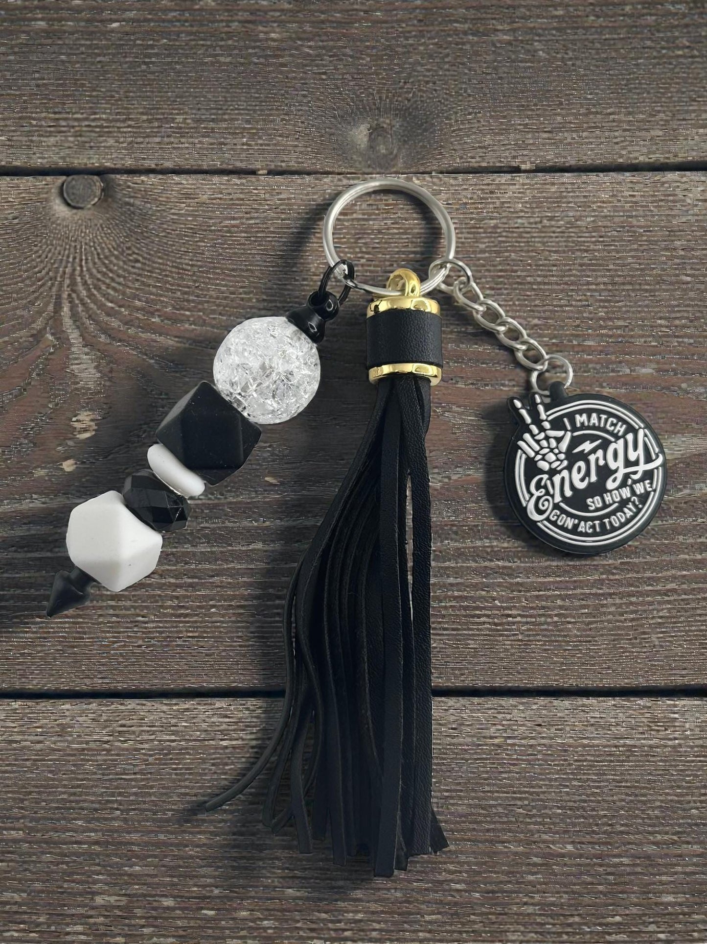 Handmade Keychain with Tassel, Beaded Charm & Inspirational Focal Saying Gift